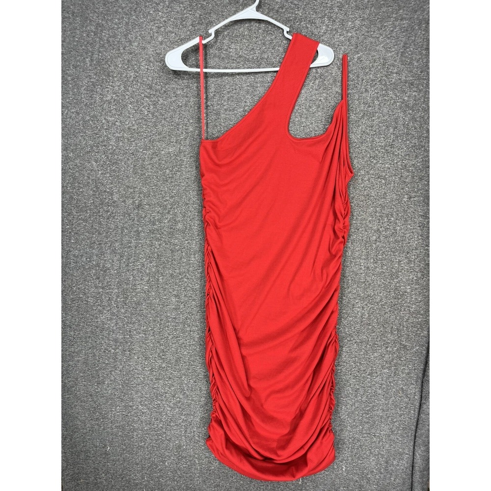 Love J Dress Women's Plus Size 2X Red Ruched One Shoulder Fitted Knee length